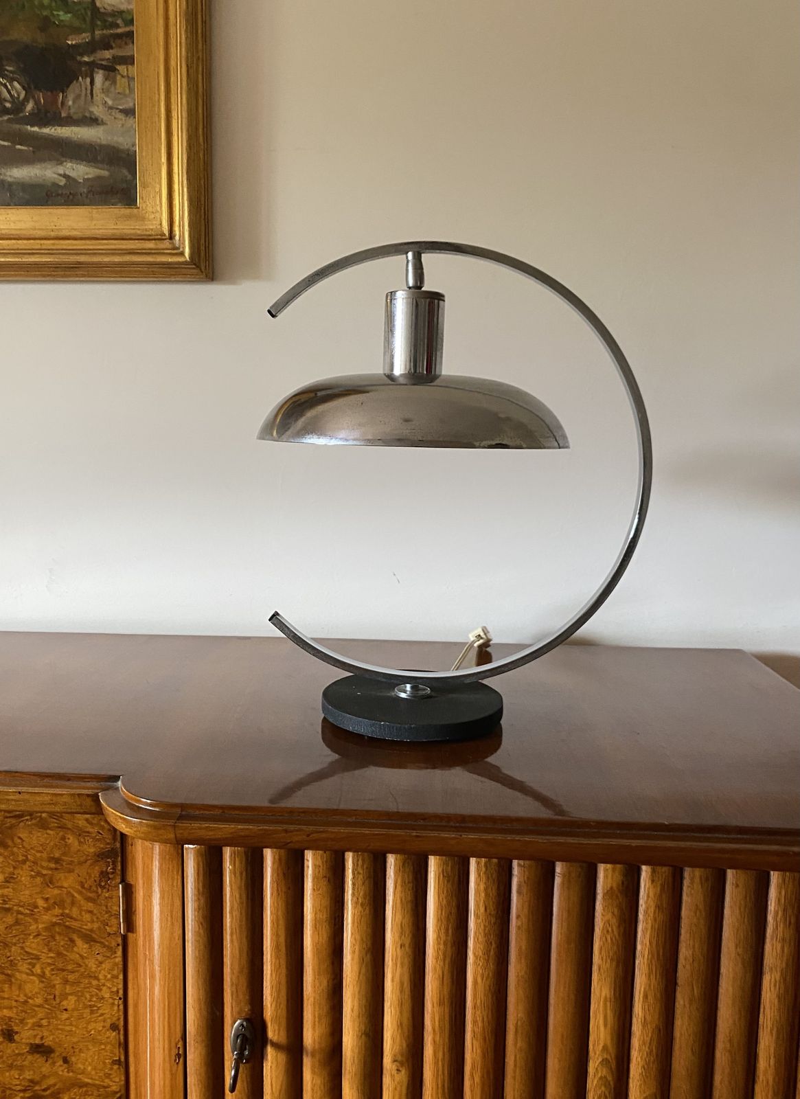 Mid Century Modern Chromed Table Lamp, In The Manner Of Mariano Fortuny Italy, 1970s photo vintage