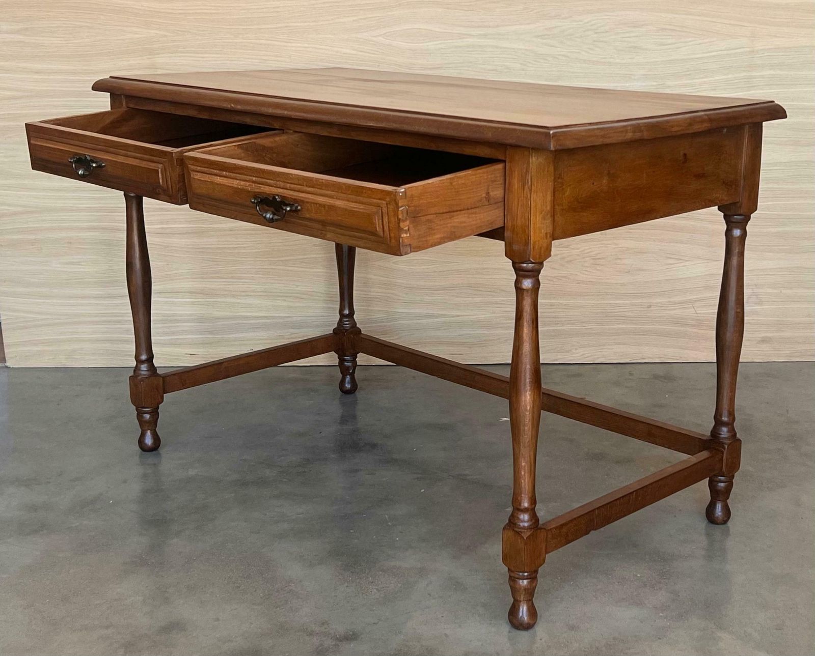Pair Of Early 20th Spanish Mobila Country Farm Desk With Two Drawers photo buy