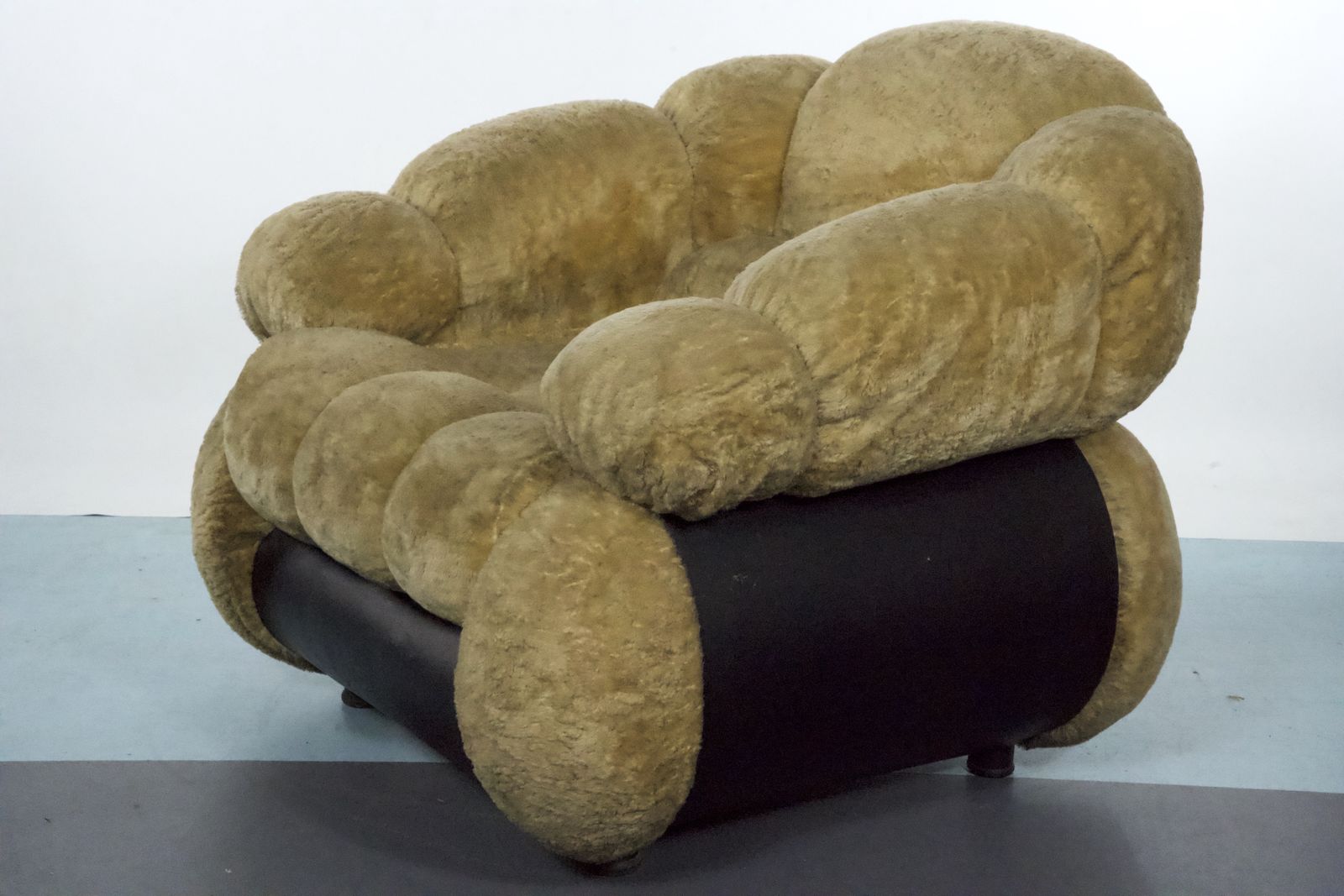Space Age Single Armchair By Adriano Piazzesi, Cream Teddy Bear & Leatherette, 1970s Italy photo buy
