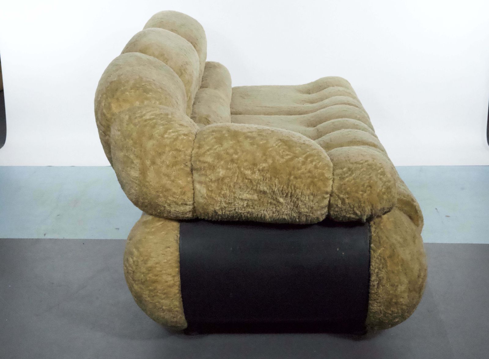 Furniture Space Age Three Seater Sofa By Adriano Piazzesi In Teddy Bear & Leatherette, 1970s Italy photo