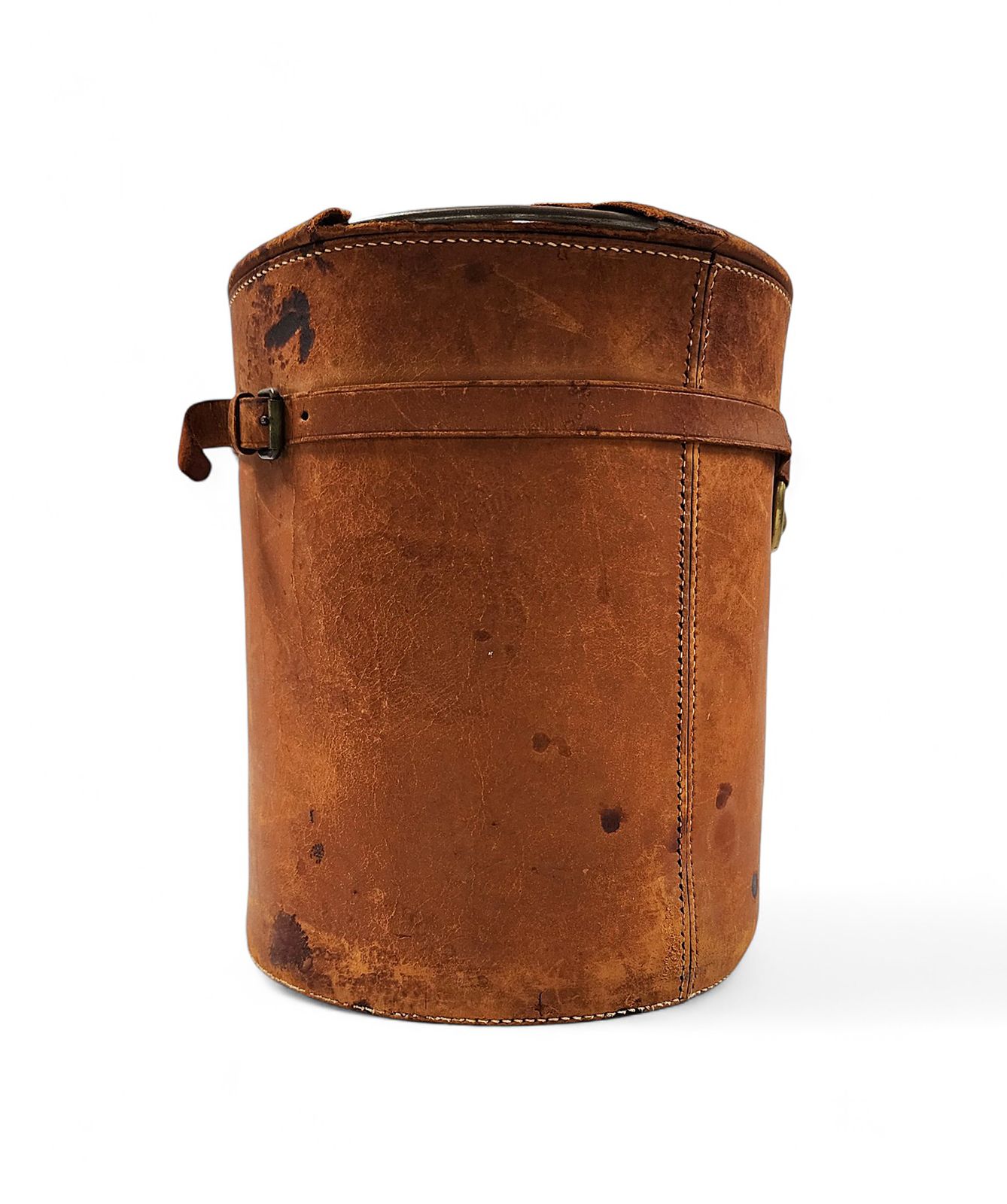 Mid 20th Century Modern Leather Cylindrical Paper Waste Bin/Basket With Lid By Luxury Brand Hermès Paris, France photo Home Decor