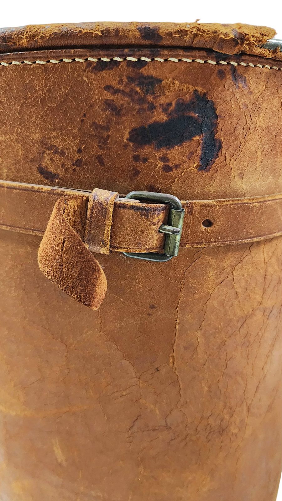 Mid 20th Century Modern Leather Cylindrical Paper Waste Bin/Basket With Lid By Luxury Brand Hermès Paris, France photo vintage