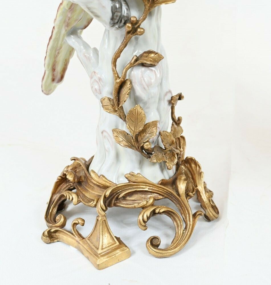 Pair French Parrot Candelabras Porcelain Bird Candlesticks photo vintage