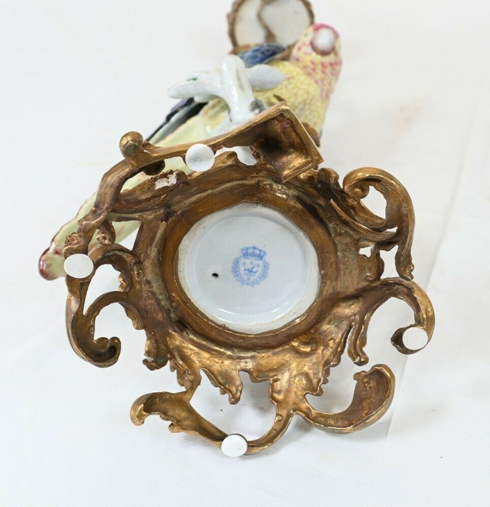 995.0 Pair French Parrot Candelabras Porcelain Bird Candlesticks photo
