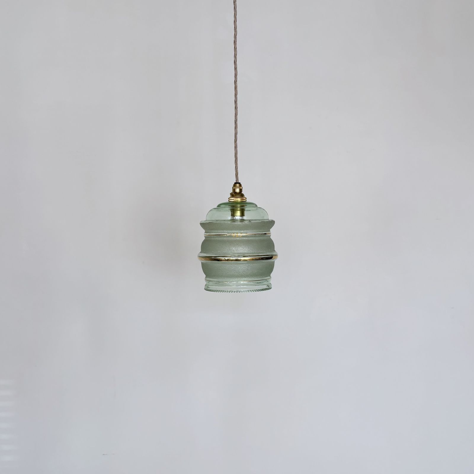 Mid Century Green Glass Shade With Gold Band Details