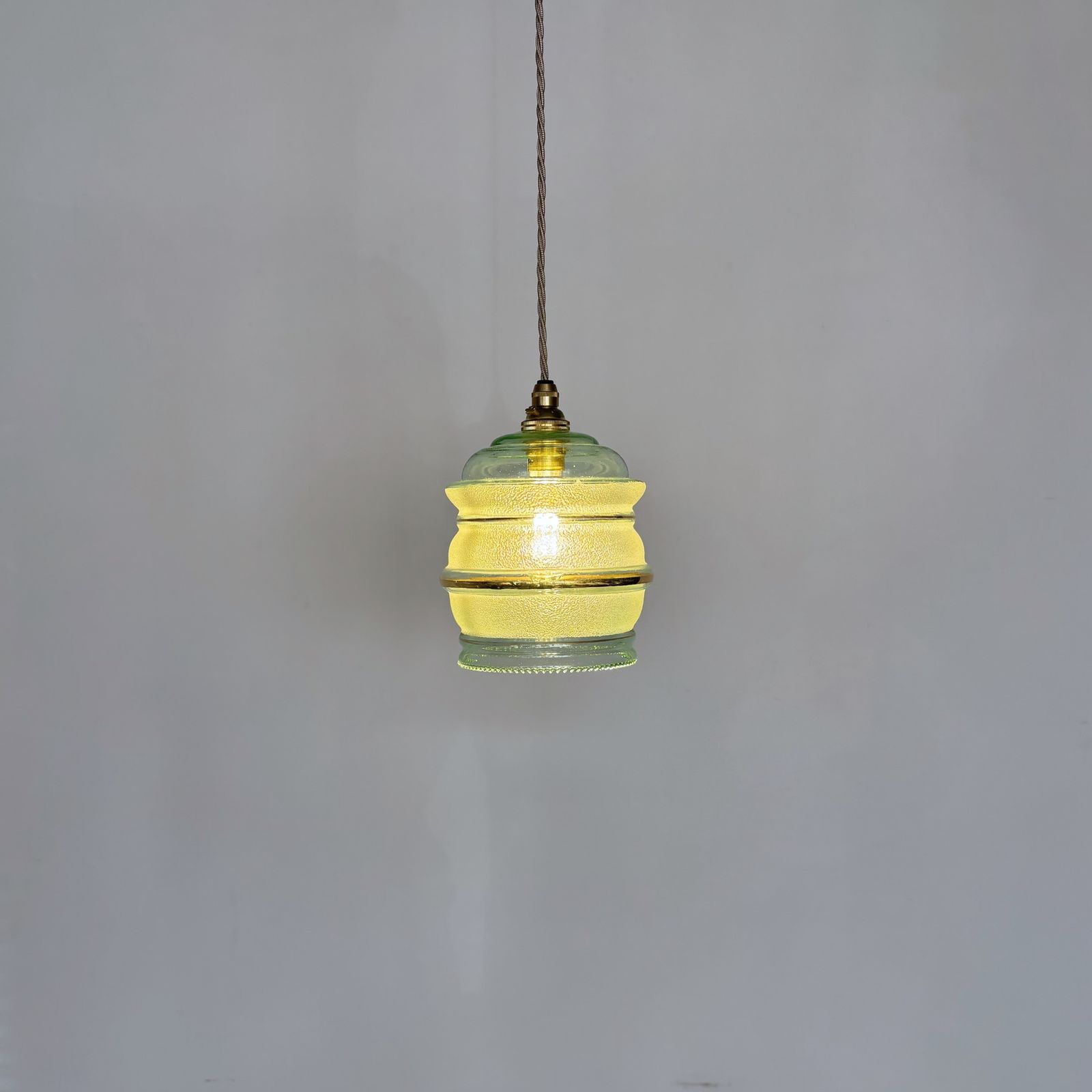 Mid Century Green Glass Shade With Gold Band Details photo 110.0