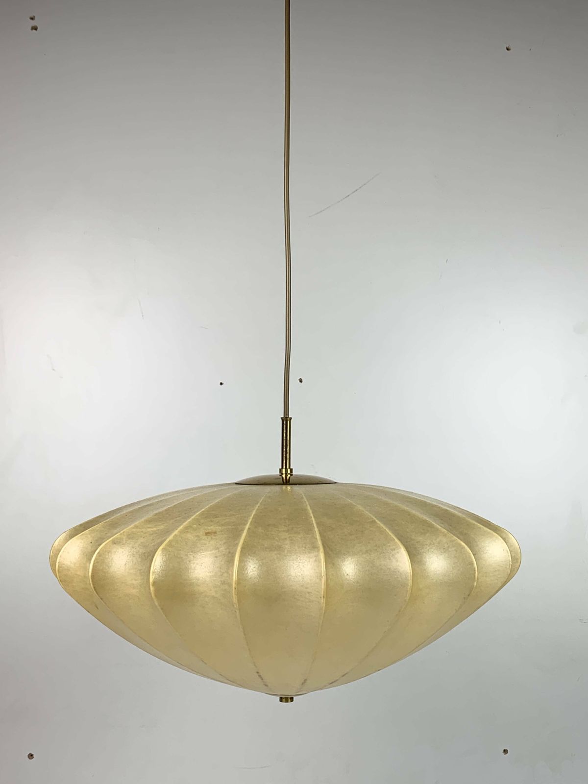 Mid Century Ufo Cocoon Hanging Lamp With Brass In The Style Of Achille Castiglioni, 1960s photo vinterior