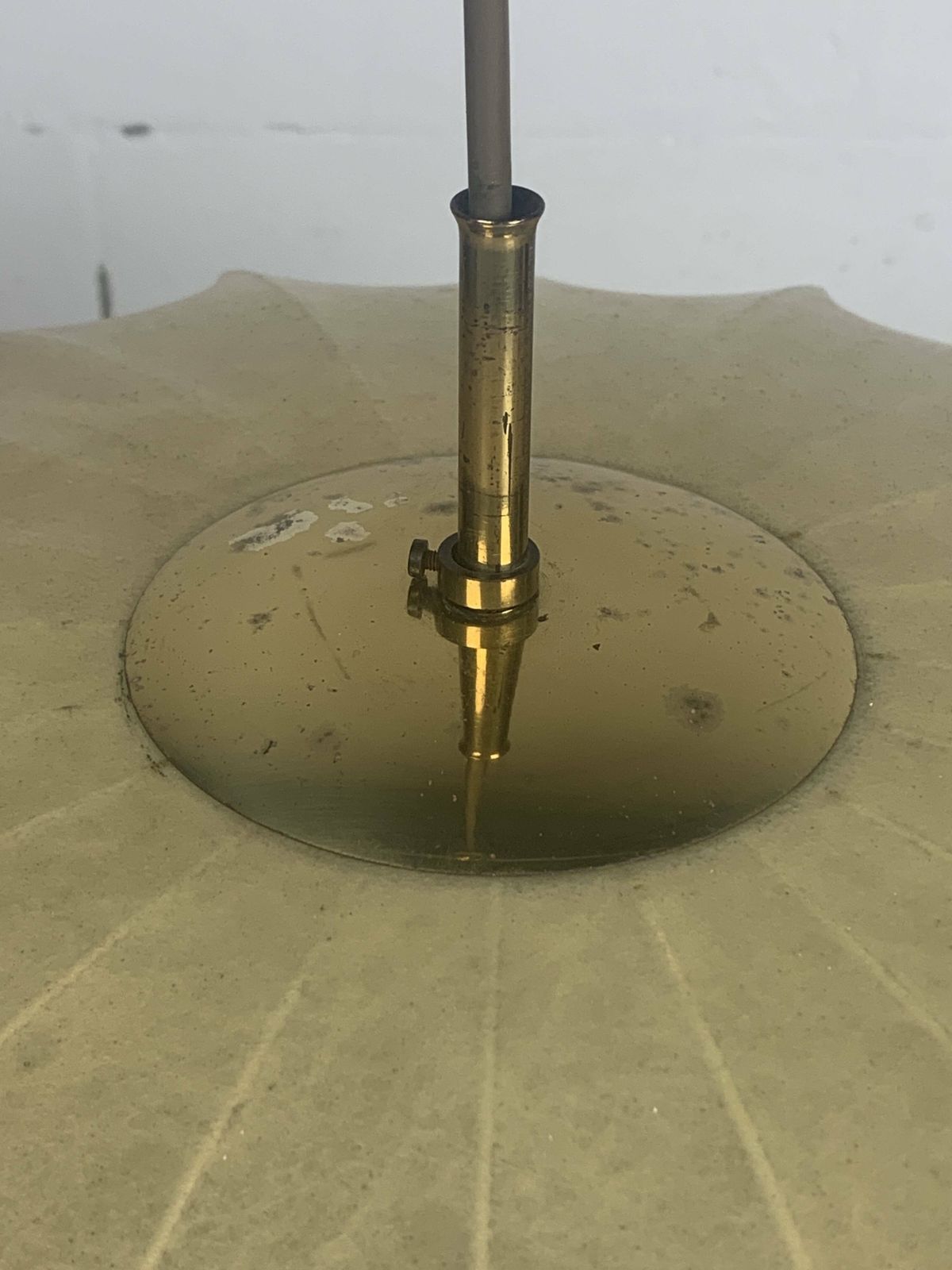 photo for sale Mid Century Ufo Cocoon Hanging Lamp With Brass In The Style Of Achille Castiglioni, 1960s