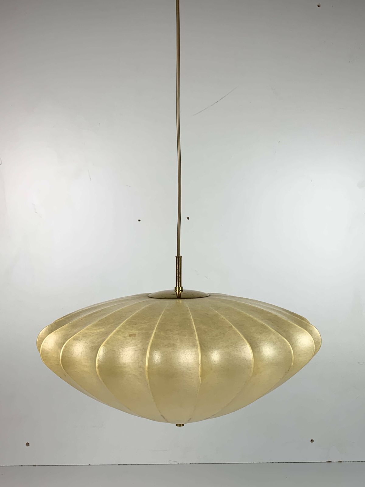 823.0 Mid Century Ufo Cocoon Hanging Lamp With Brass In The Style Of Achille Castiglioni, 1960s photo