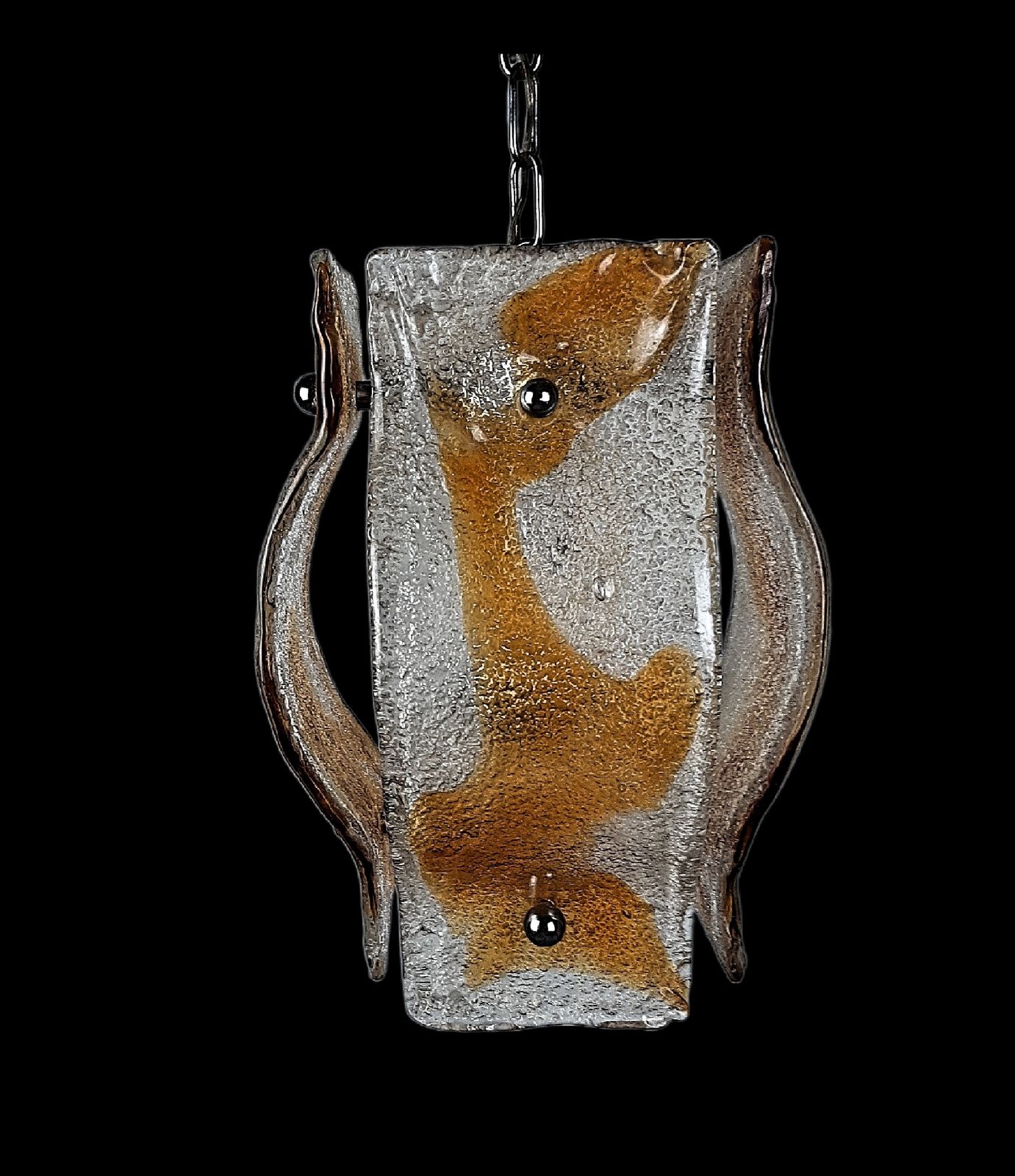 Carlo Nason For Mazzega Italy Pendant Thick Clear And Amber Glass 1970s photo Lighting