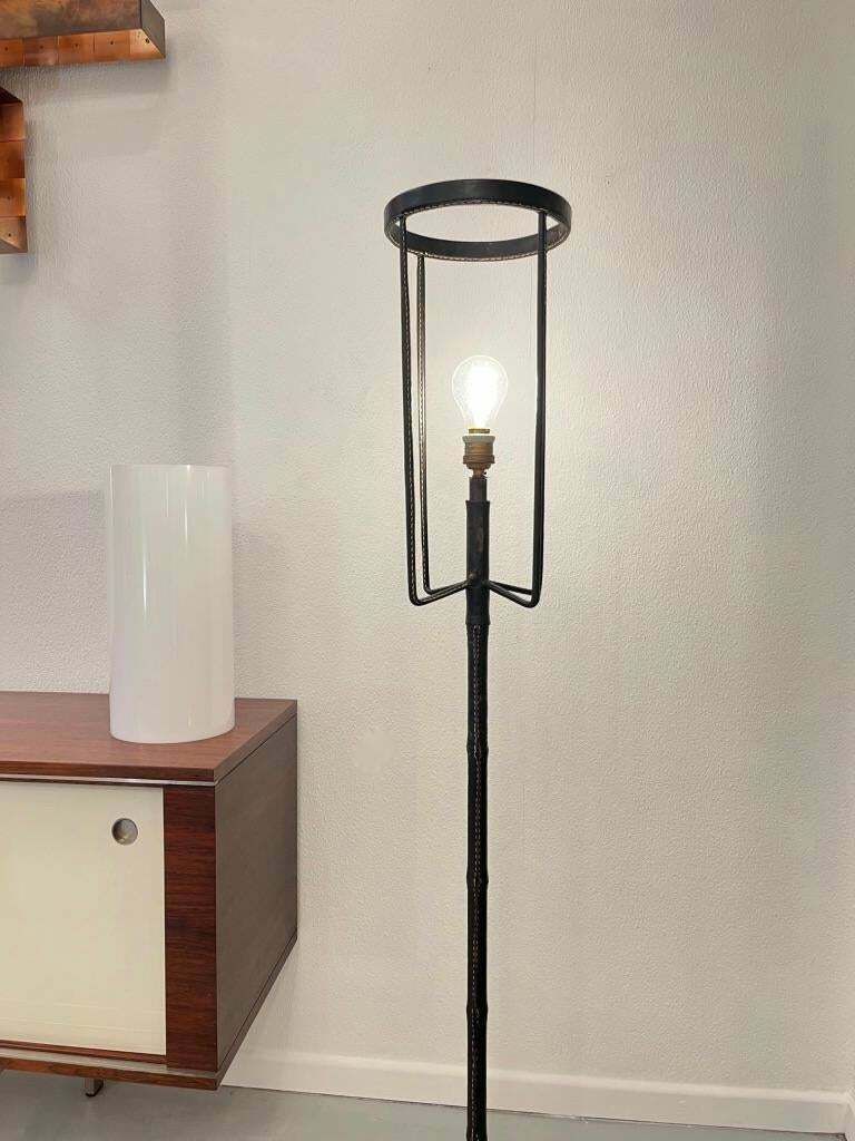 Leather Wrapped Tripod Standing Lamp By Jacques Adnet, France Circa 1950 photo 5538.0