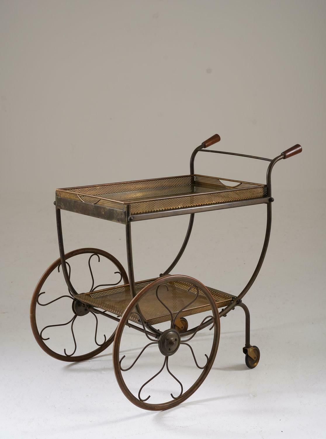 Swedish Modern Bar Cart In Brass photo furniture