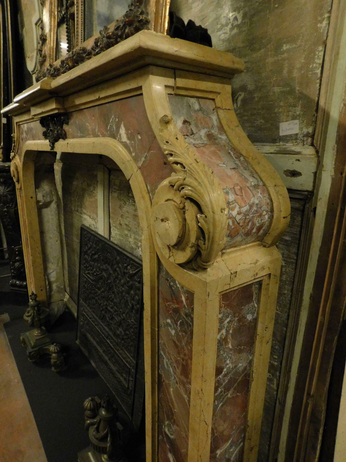 Important Mantle Fireplace In Marble Inlays Red/Yellow, Italy photo buy