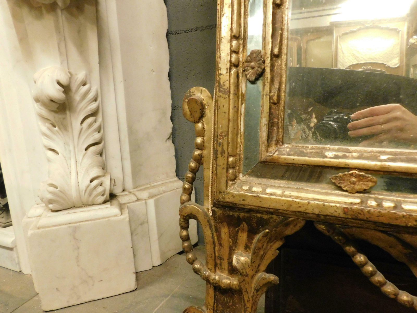 photo for sale Set Of 2 Fireplace Mirrors, Similar In Gilded Wood And Richly Carved, Italy