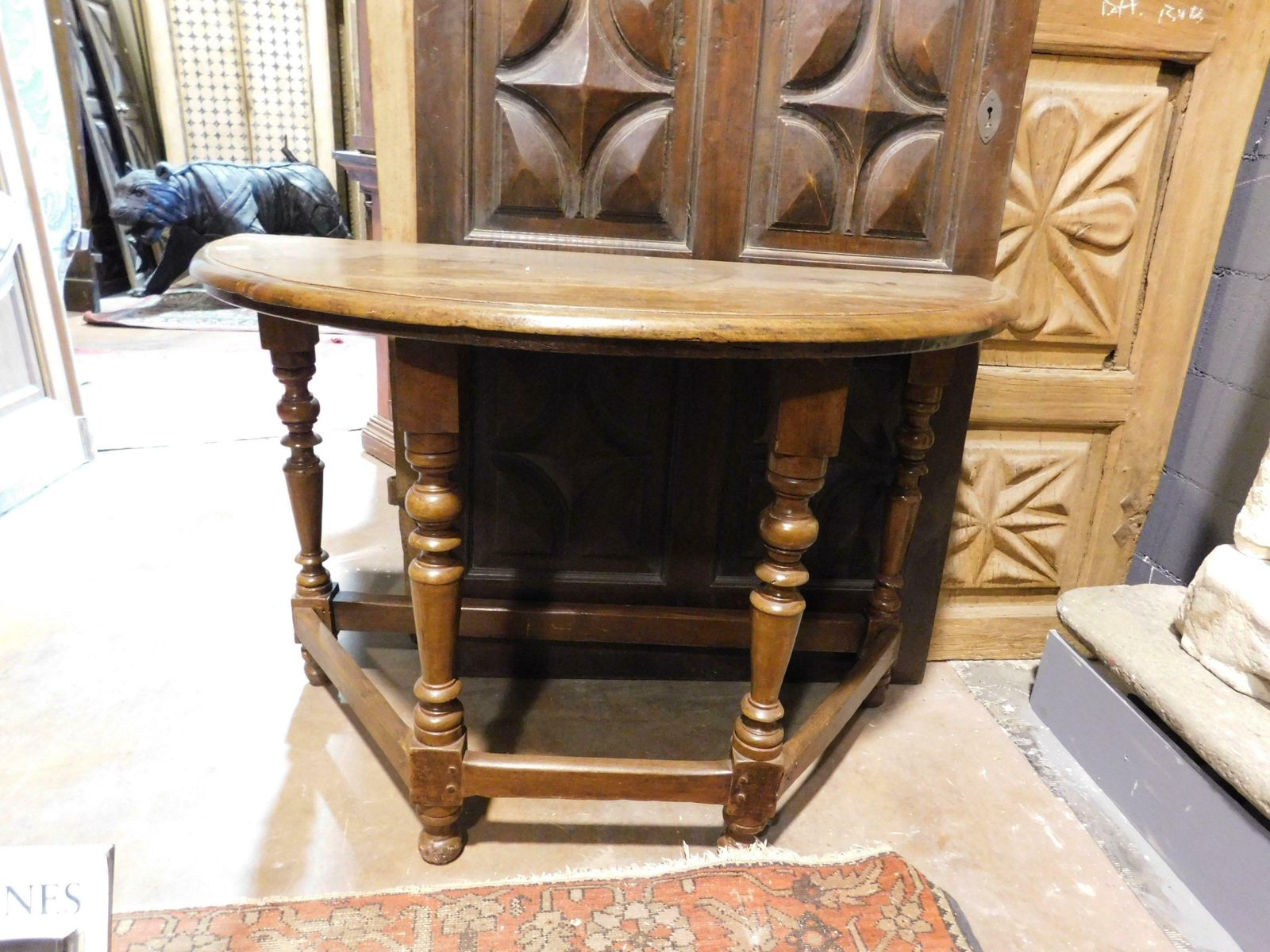 Console Table In Walnut Wood, Turned Legs Joined By Crosspieces, Italy photo furniture