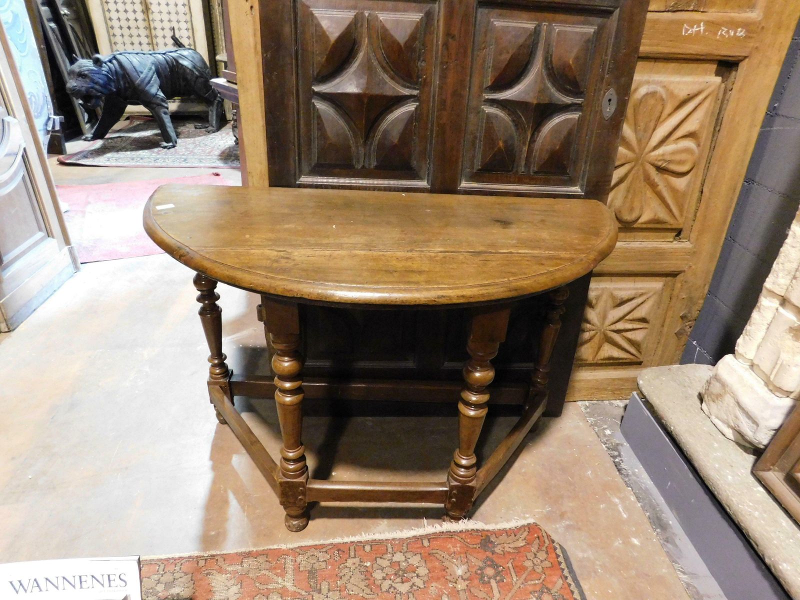 Console Table In Walnut Wood, Turned Legs Joined By Crosspieces, Italy photo for sale