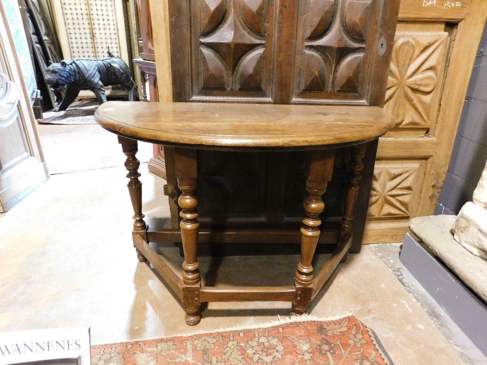 Console Table In Walnut Wood, Turned Legs Joined By Crosspieces, Italy photo 1704.0