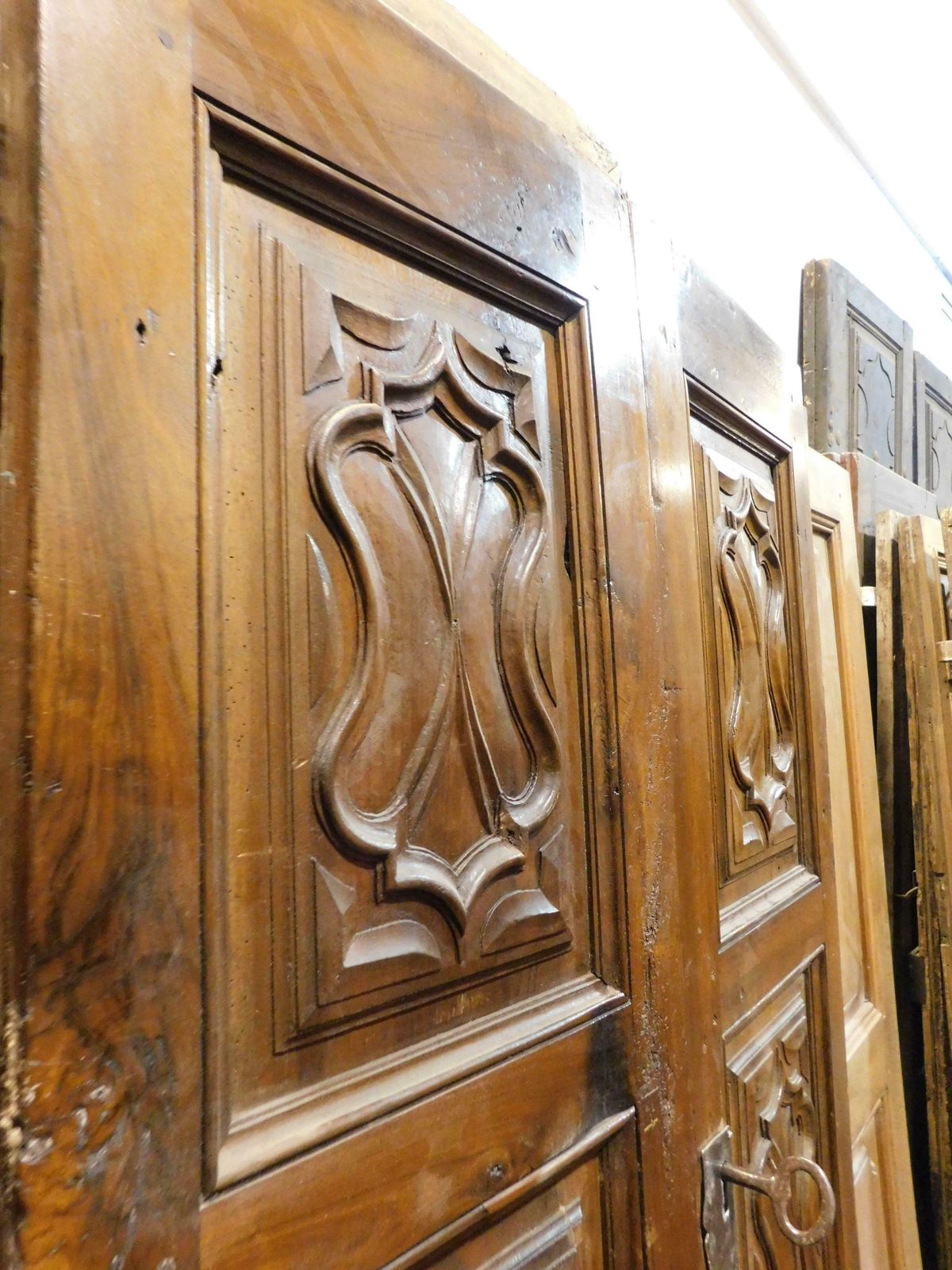 Walnut Wood Entrance Door, Carved, Double Wing, Italy photo 4254.0