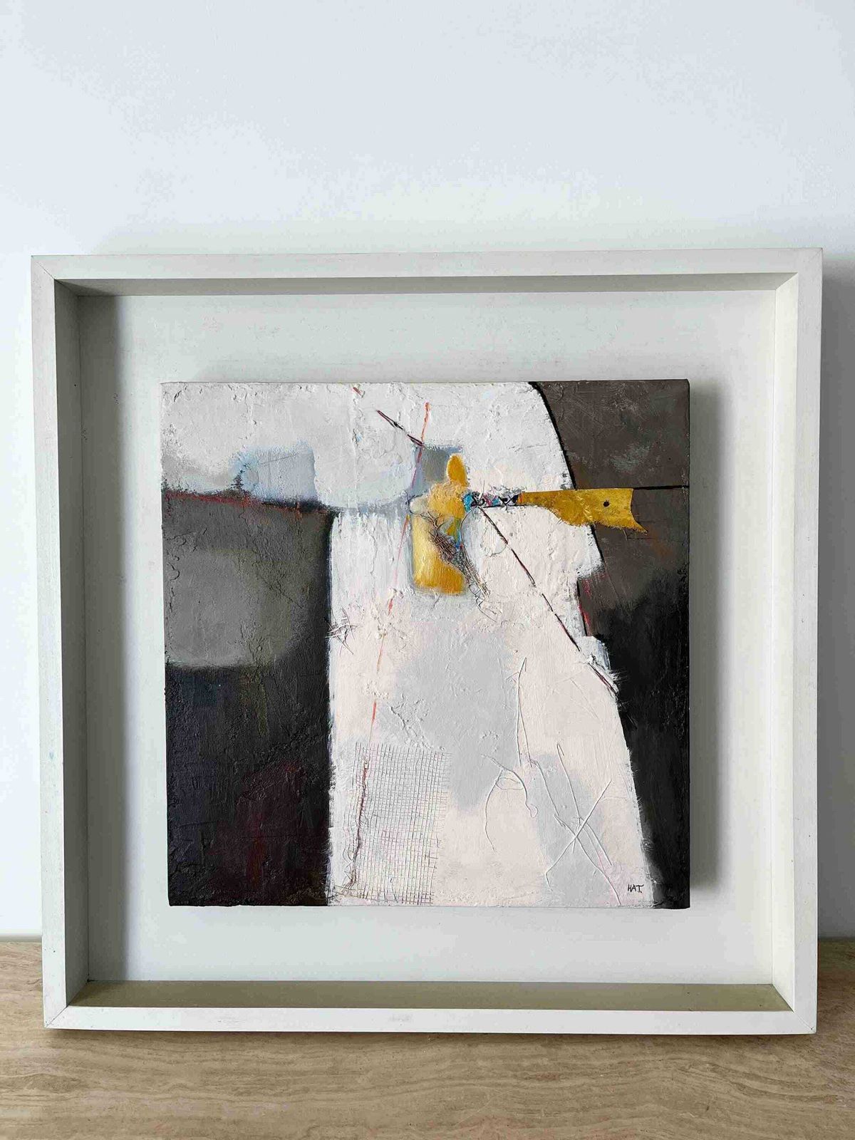 Abstract Monochrome Mixed Media Painting On Canvas   Minimalist Art Signed By Artist photo furniture
