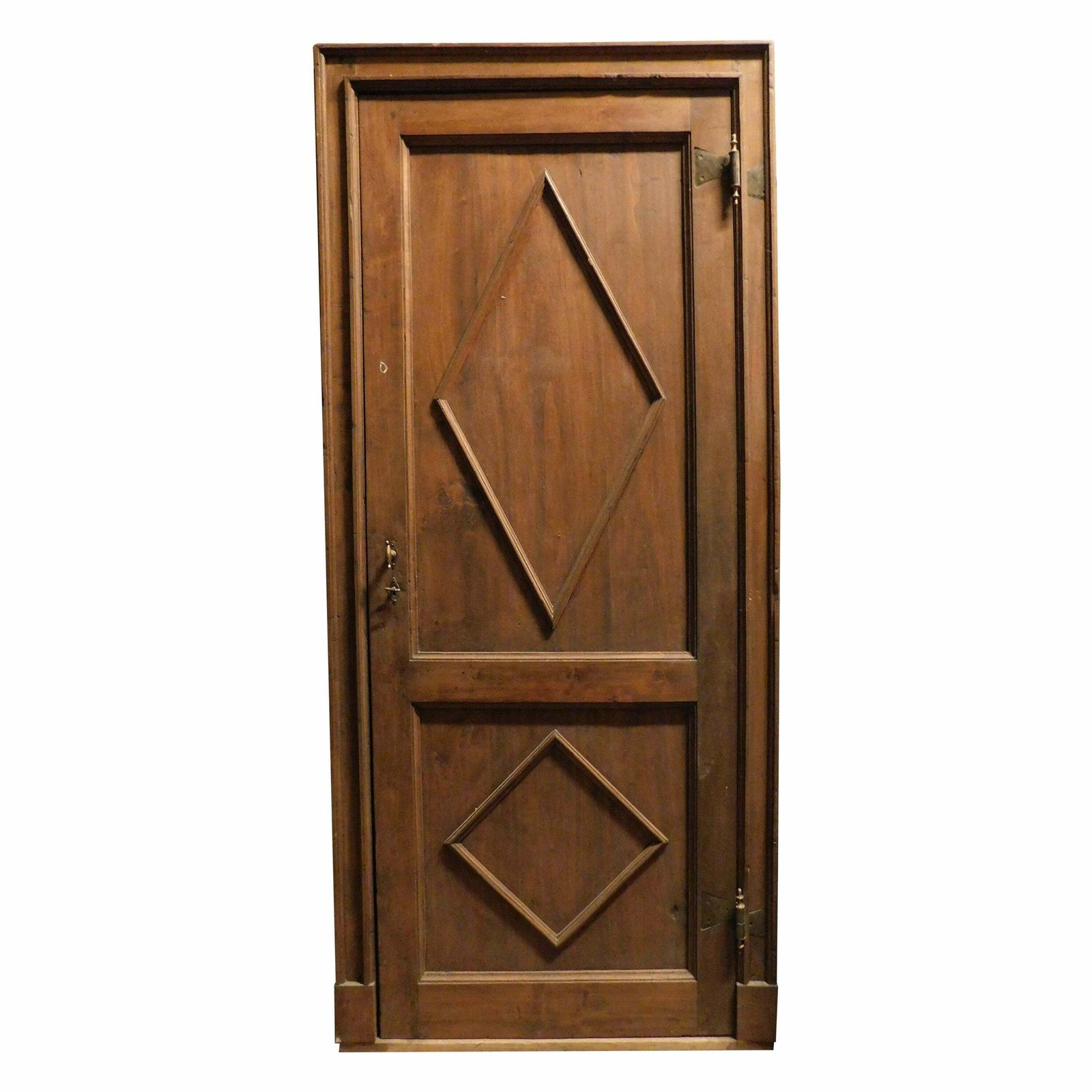 Set Of 3 Poplar Wood Doors With Carved Diamond, Complete With Frame, Italy