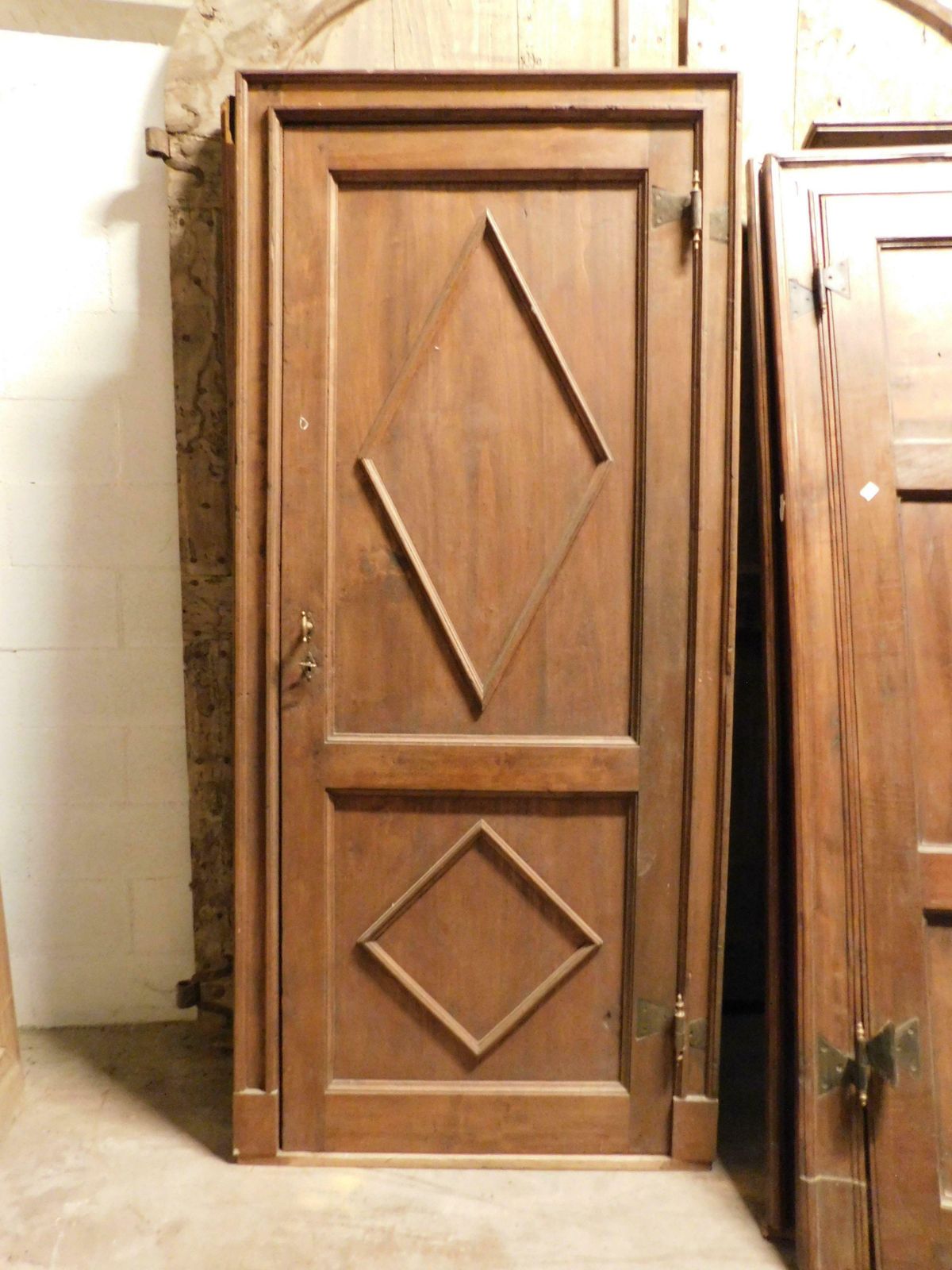 Set Of 3 Poplar Wood Doors With Carved Diamond, Complete With Frame, Italy photo Home Fixtures