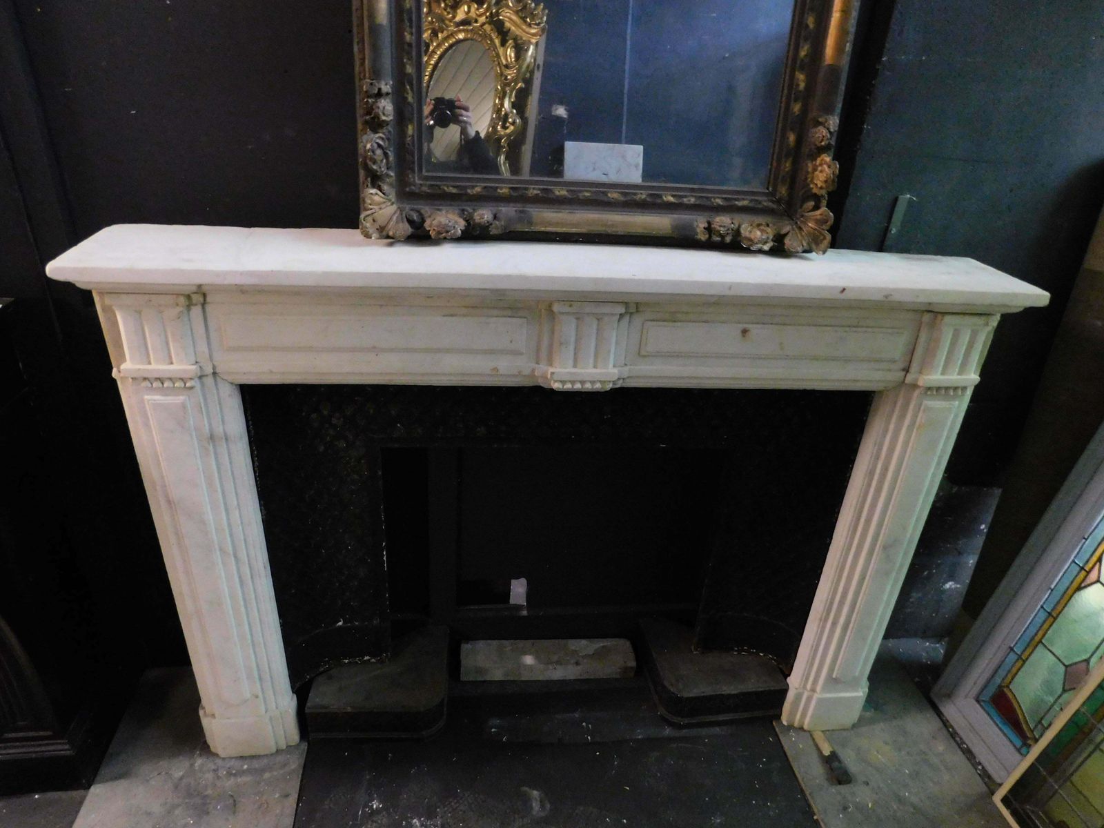 Fireplace Mantle In White Carrara Marble With Gray Veins, Italy photo 6465.0