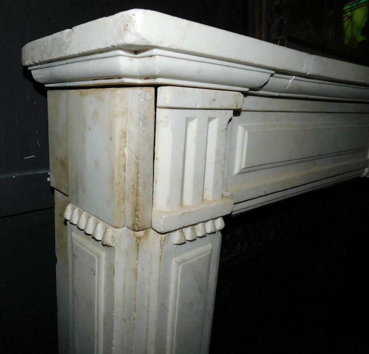 Fireplace Mantle In White Carrara Marble With Gray Veins, Italy photo vintage
