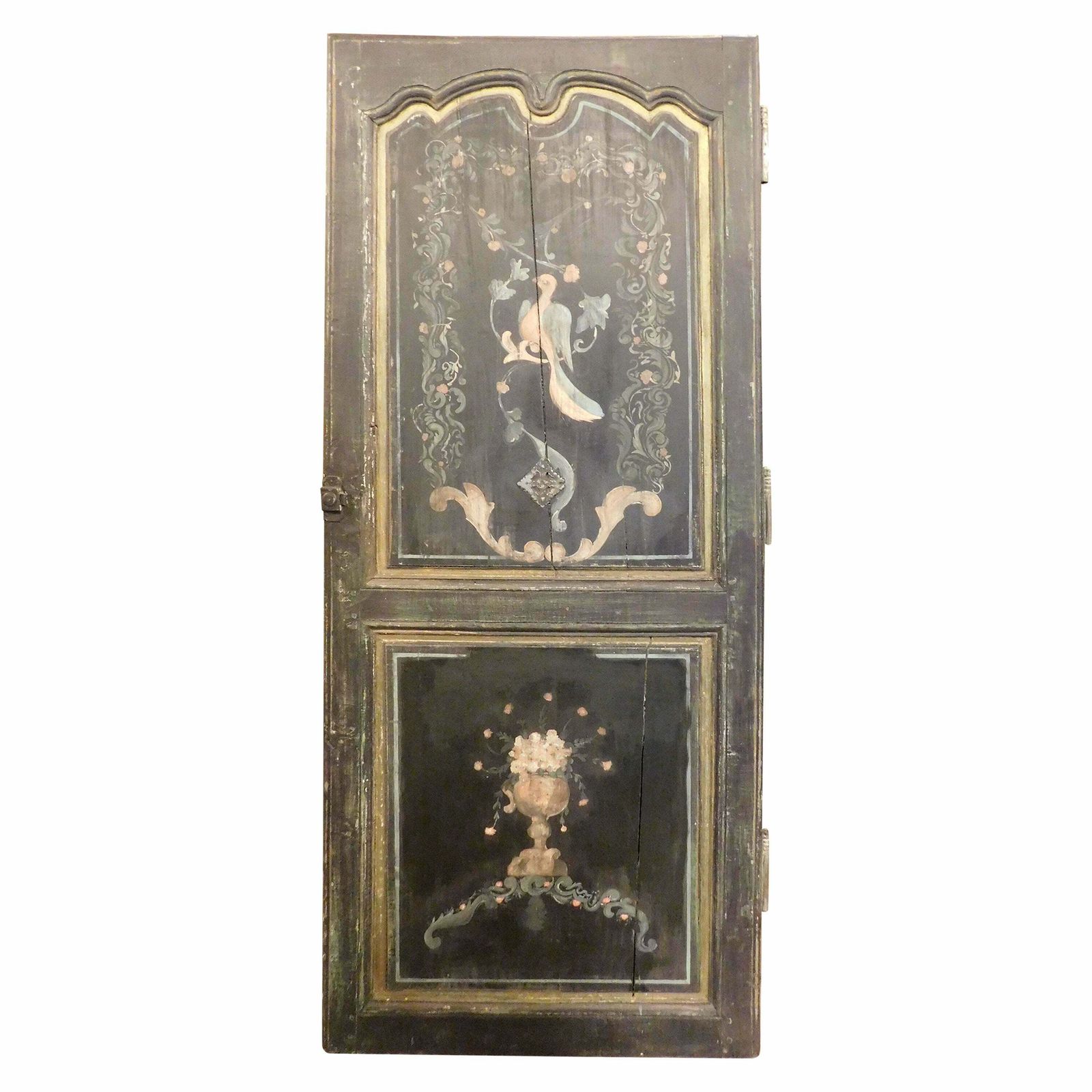 Single Leaf Door Lacquered And Painted With Floral Decorations And A Bird, Italy
