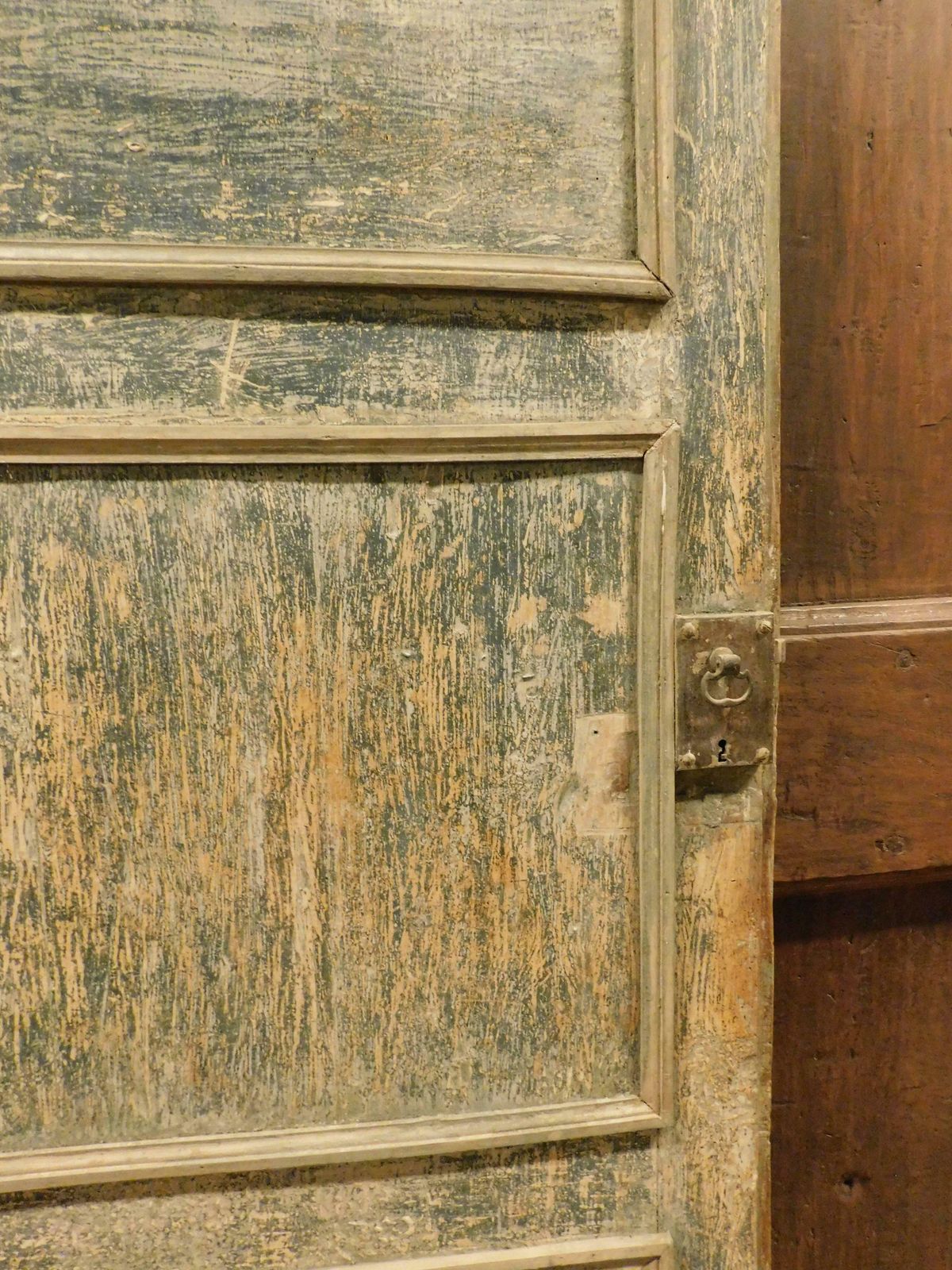 Interior Door In First Lacquer Blue Tones, One Leaf Without Frame, Italy photo vintage