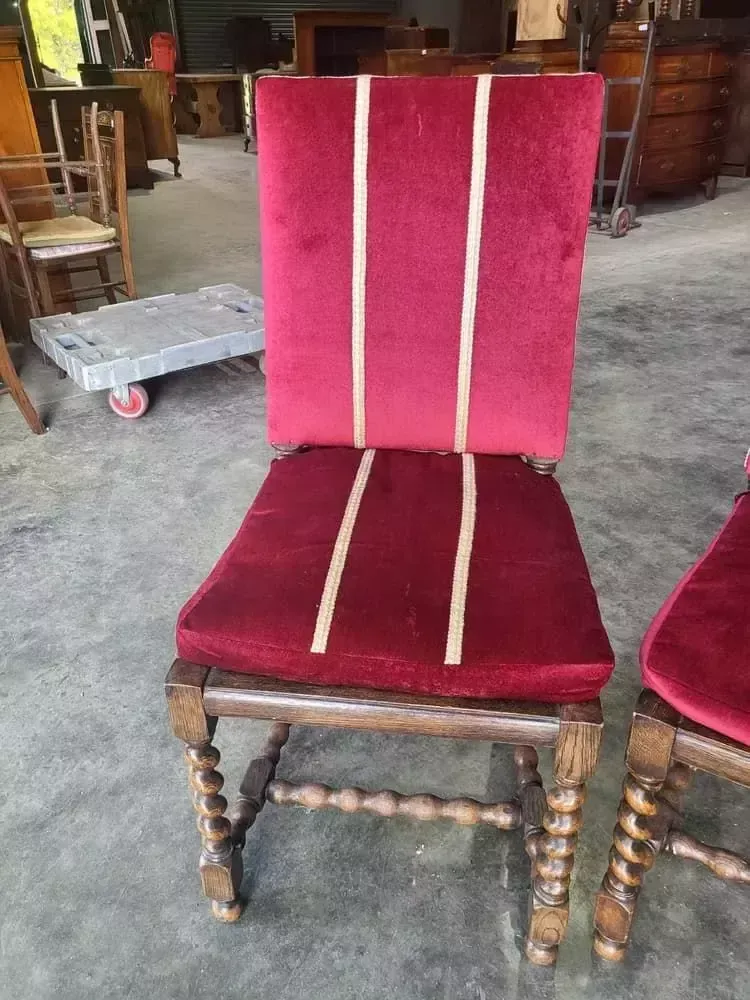 4 Vintage 20thc Oak Barley Twist Bergere Dining Chairs Padded photo furniture