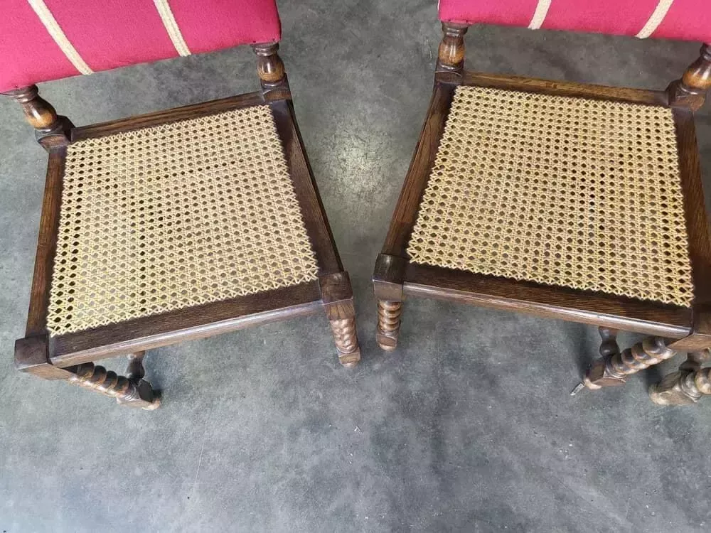 4 Vintage 20thc Oak Barley Twist Bergere Dining Chairs Padded photo buy