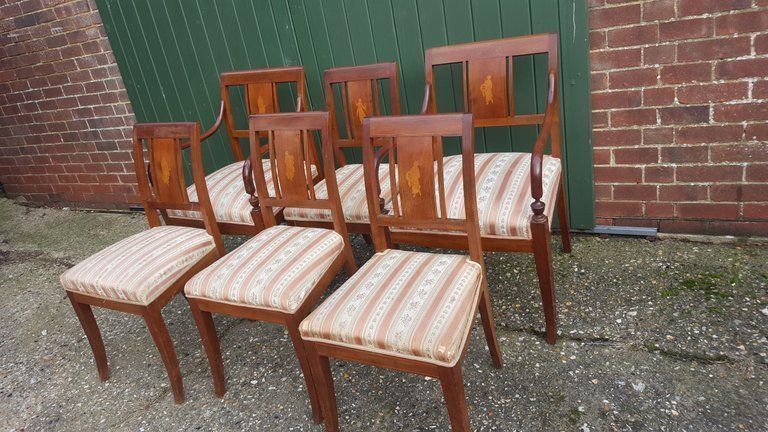 Art Deco Dining Chairs Set Of 6 Marquetry Dark Honey Swedish Early 20th Century photo furniture
