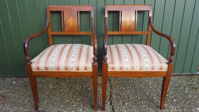Art Deco Dining Chairs Set Of 6 Marquetry Dark Honey Swedish Early 20th Century photo Furniture