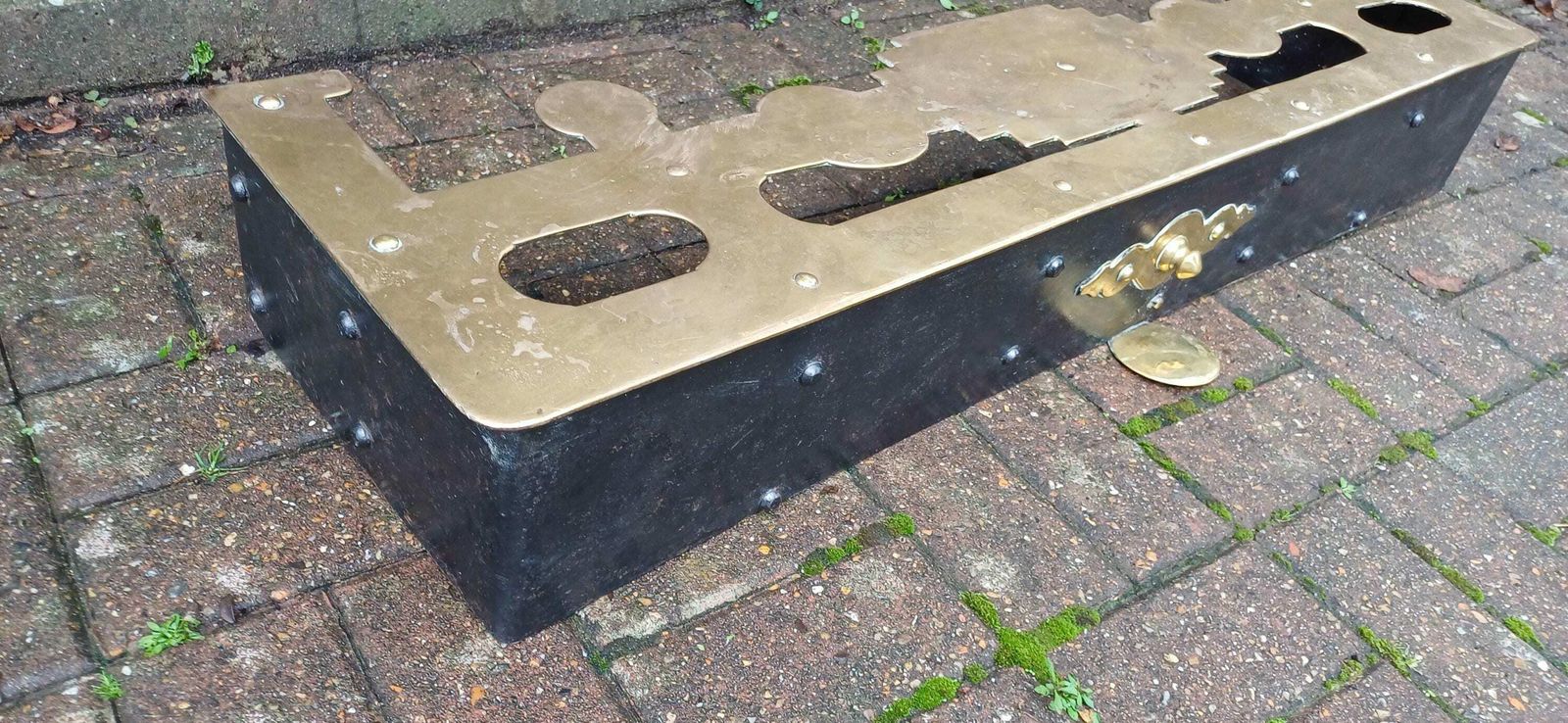 Huge Heavy Vintage Brass And Iron Victorian Fireplace Fender photo vintage