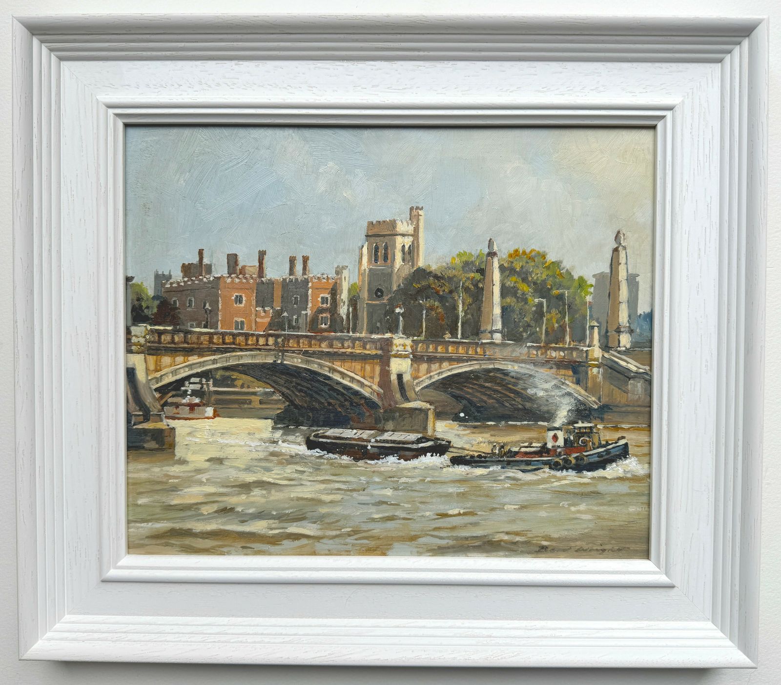 Bert Wright P.P.R.S.M.A (B.1930) Original Signed Oil Painting ‘River Thames, Lambeth Bridge And Palace’ photo for sale