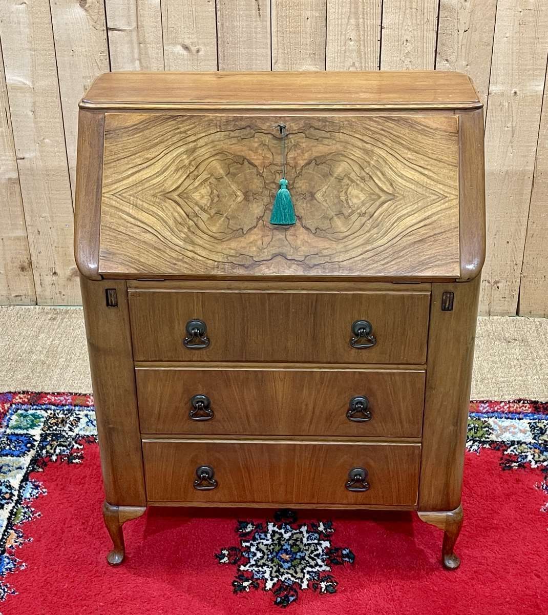English Walnut Secretary Desk From The 1960s photo vinterior