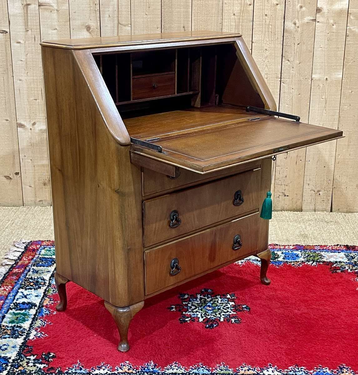 English Walnut Secretary Desk From The 1960s photo vintage