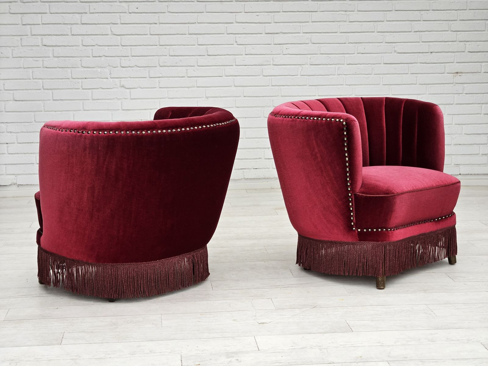 photo buy 1970s, Danish Lounge Chair, Original Condition, Cherry Red Velour Fabric.