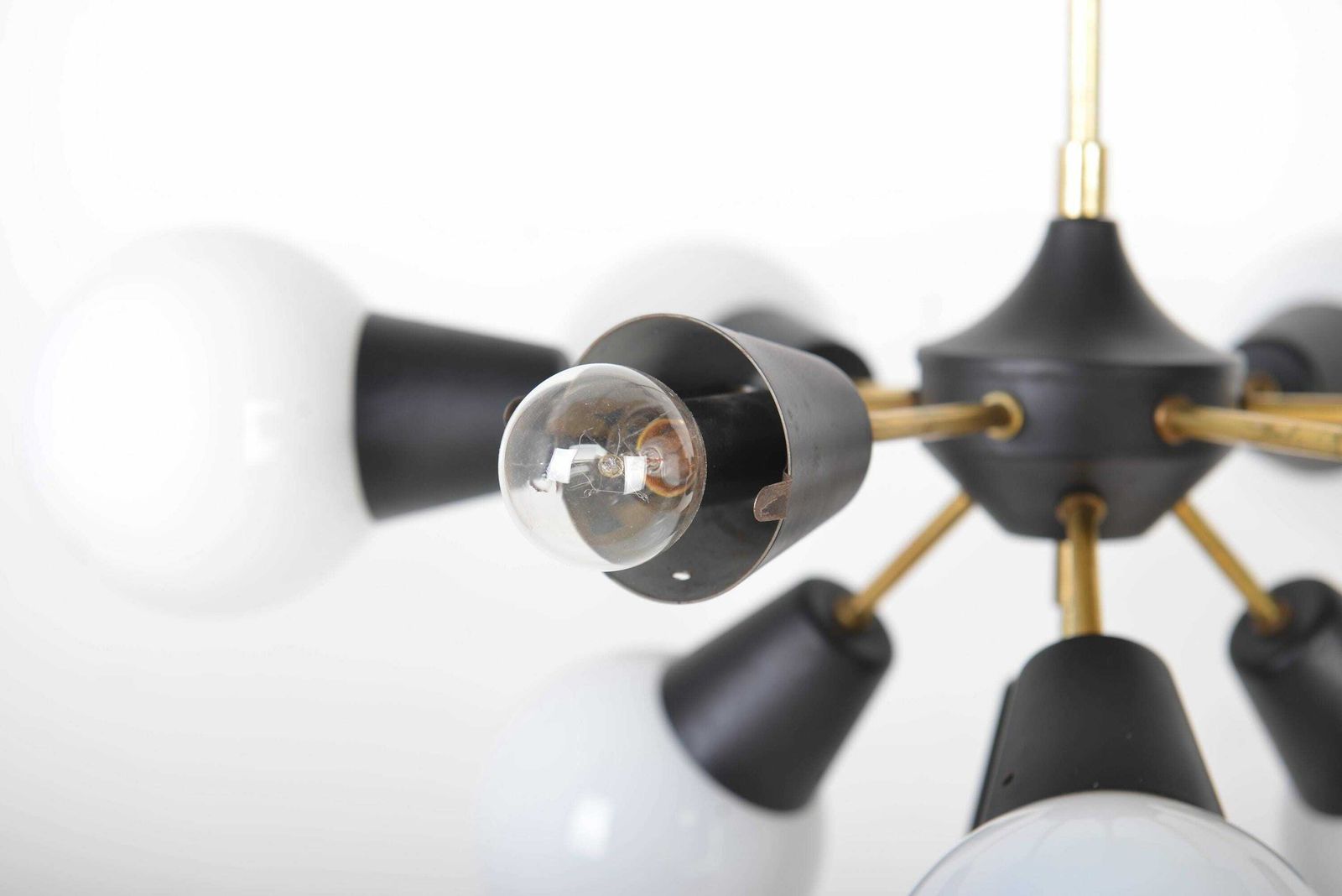Mid Century Sputnik Chandelier From Kamenický šenov, 1970s – Brass & Opaline Glass, Perfect For Mid Century Decor, Space Age Sputnik Light photo 1096.0
