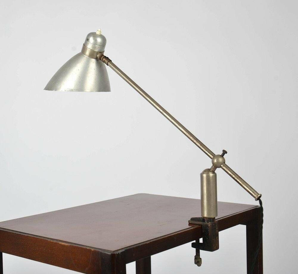 Bauhaus Functionalist Desk Lamp By Franta Anyz, 1930s – Nickel Plated Brass & Aluminum With Adjustable Shield, Perfect For Modern Interiors