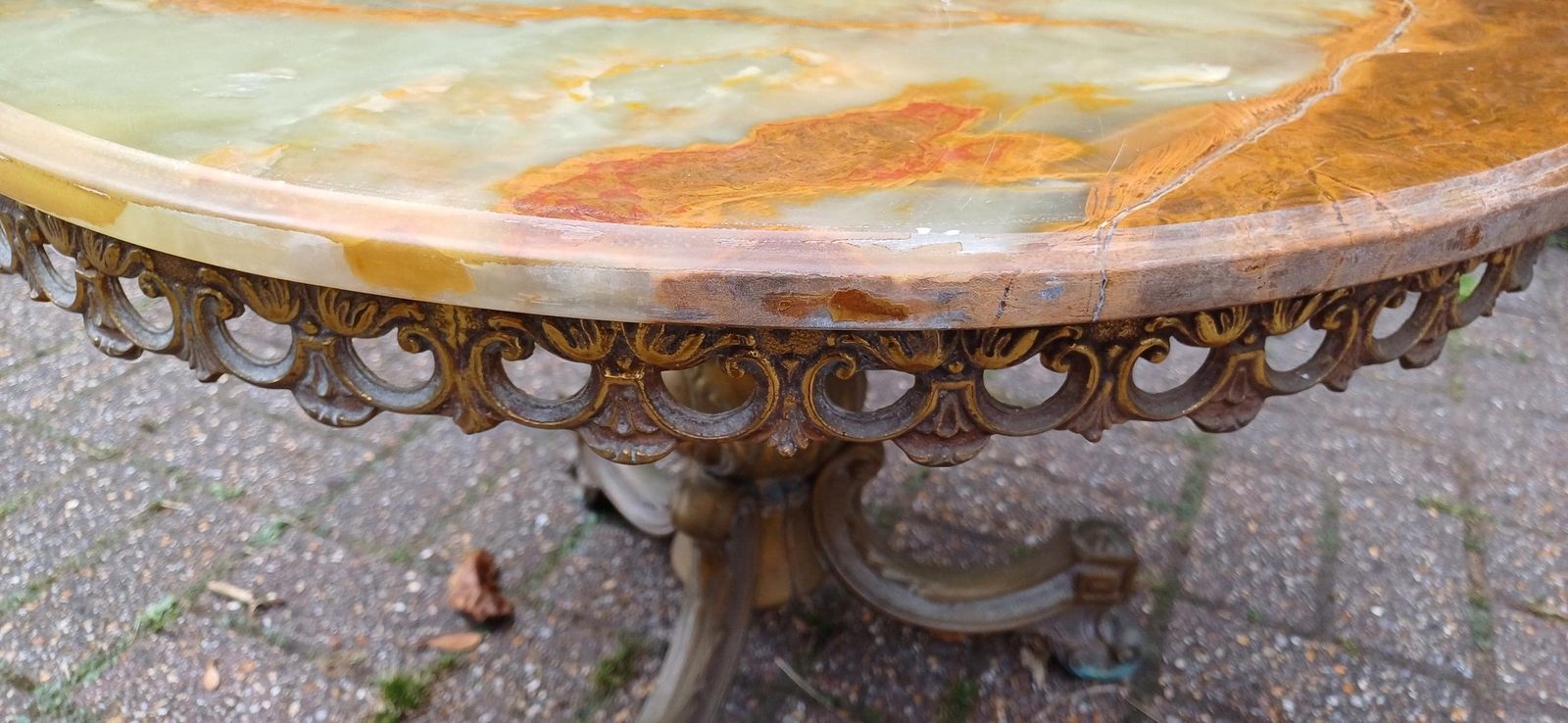 Imposing And Ostentatious Large Onyx And Brass Mid Century 60s Coffee Table photo for sale
