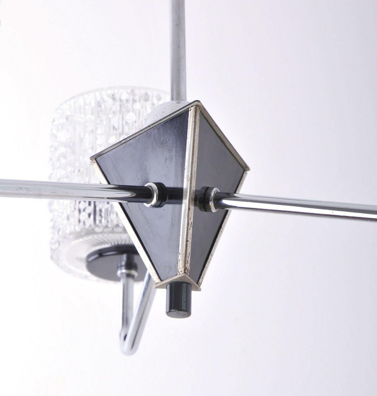 Mid Century Glass Chandelier, Mid Century Chandelier Glass. Ceiling Light, Retro Lighting, Atomic Age, Eames Light photo for sale