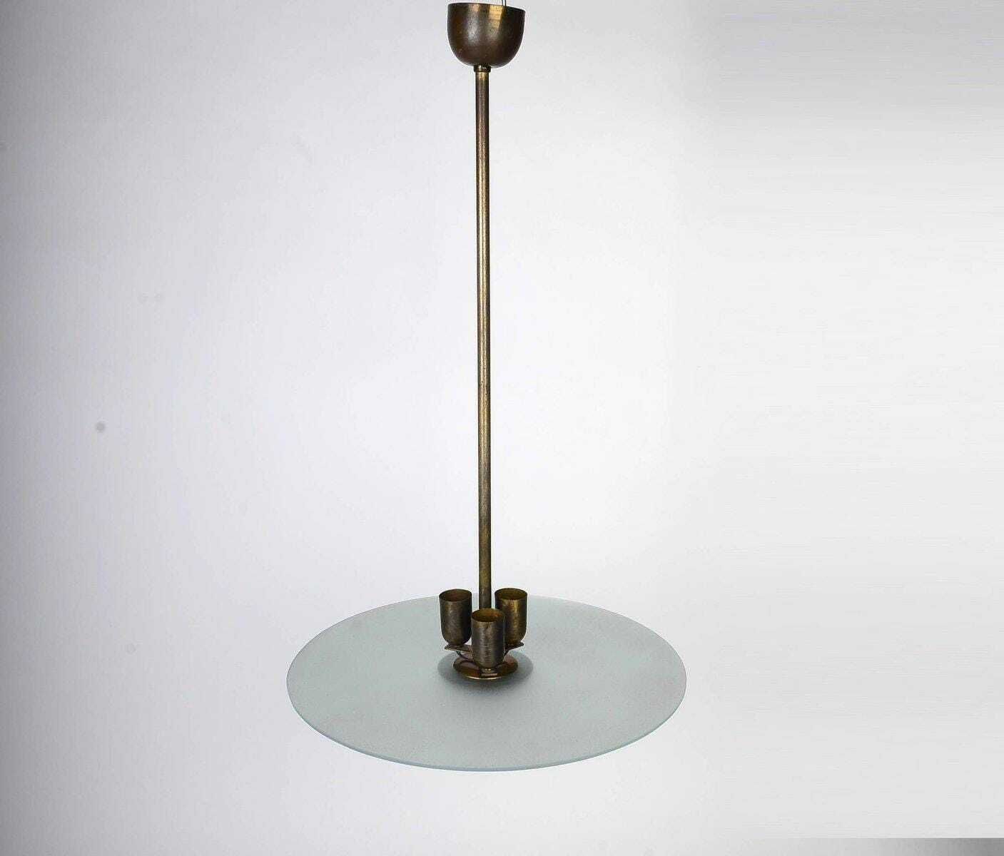 Bauhaus Functionalst Brass Chandelier By Franta Anyz, 1930s, Modernist Chandelier, Functionalist Lighting photo for sale