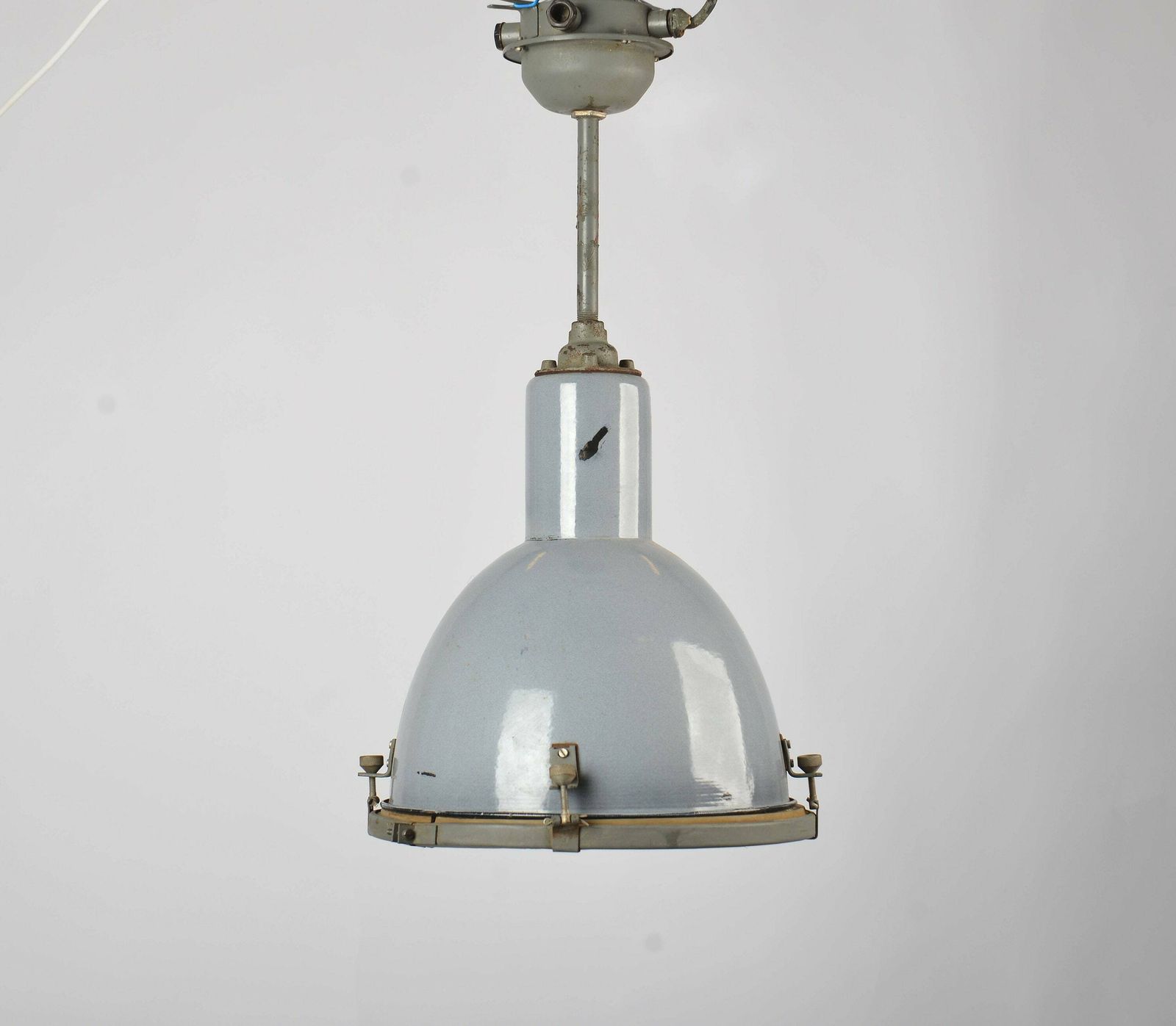 Industrial Blue Enamel Pendant Lamp By Elektrosvit 1950s, Bauhaus Mid Century Industrial Factory Shade Loft Deco Lamp Pendant