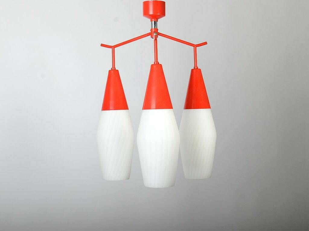 Mid Century Modernist Chandelier Napako, Mid Century Chandelier Glass. Ceiling Light, Retro Lighting