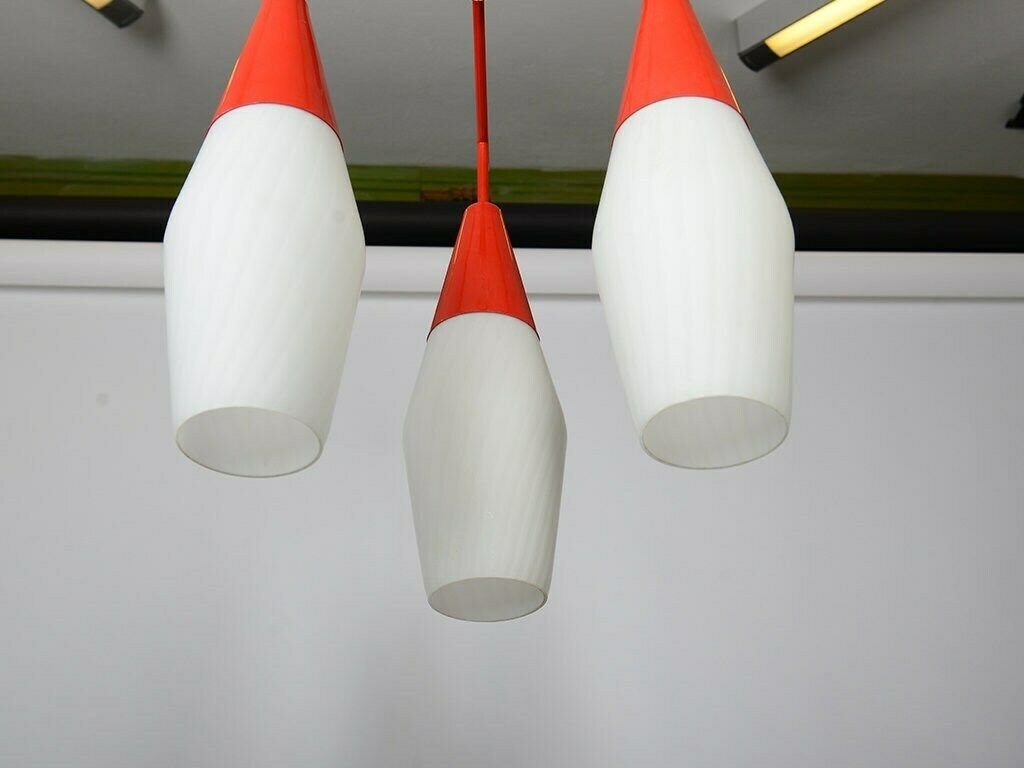 Mid Century Modernist Chandelier Napako, Mid Century Chandelier Glass. Ceiling Light, Retro Lighting photo for sale