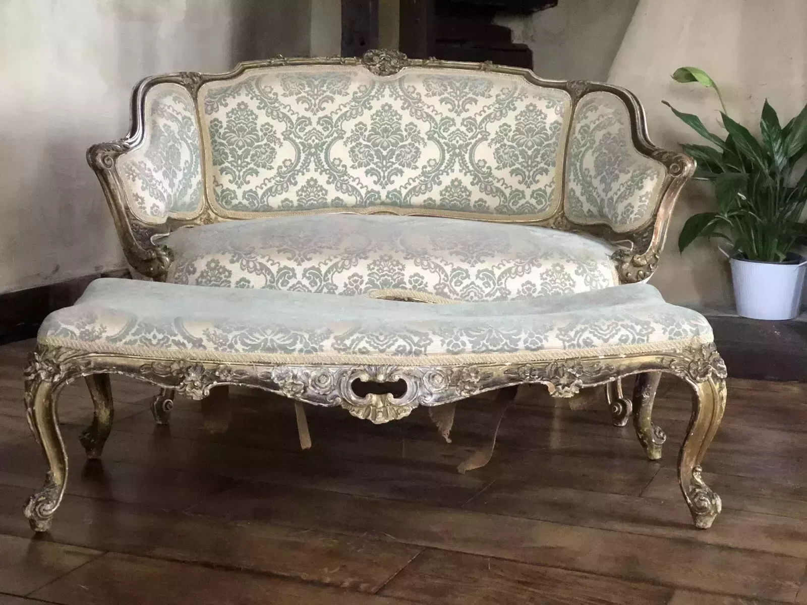 799.0 Quality Antique Original Loveseat Sofa Gilt Gold Salon Parlour Chaise Longue photo