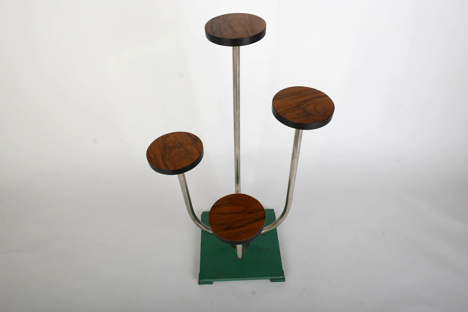 Bauhaus Flower Stand By Halabala, 1930s – Nickel Plated Brass And Lacquered Base, Perfect For Modernist Homes, Thonet Style photo for sale