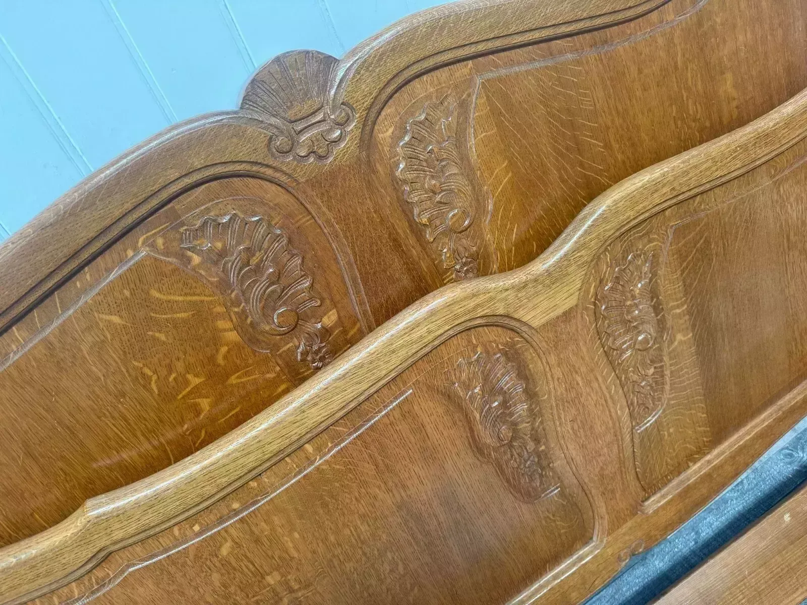 Lovely Vintage French Louis XV Oak Carved Double Bed Custom Painted photo furniture