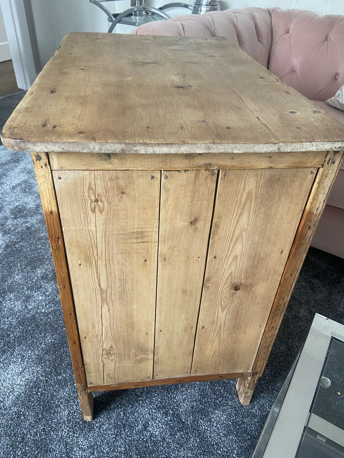 200.0 Small Antique Stripped Pine Cupboard And Drawers Country Style photo